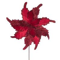 Vickerman 20" Red Grand Velvet Poinsettia Artificial Flower Stem (2 Pack)