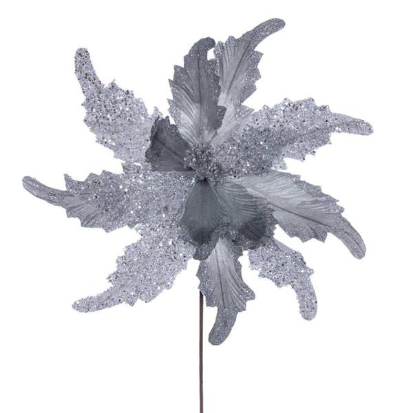 20" Silver Grand Velvet Poinsettia Artificial Flower Stem (2 Pack)