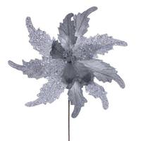 Vickerman 20" Silver Grand Velvet Poinsettia Artificial Flower Stem (2 Pack)