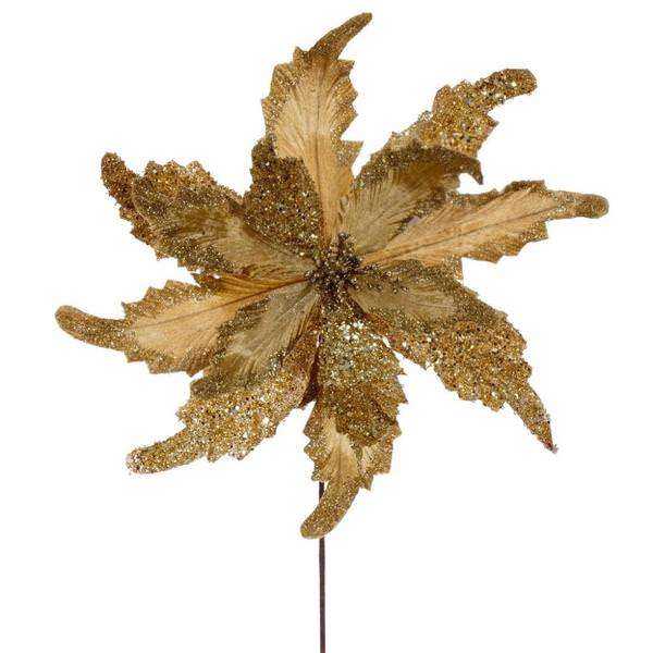 20" Gold Grand Velvet Poinsettia Artificial Flower Stem (2 Pack)