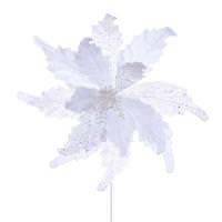 Vickerman 20" White Grand Velvet Poinsettia Artificial Flower Stem (2 Pack)