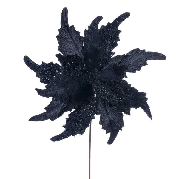 20" Black Grand Velvet Poinsettia Artificial Flower Stem (2 Pack)