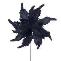 Vickerman 20" Black Grand Velvet Poinsettia Artificial Flower Stem (2 Pack)