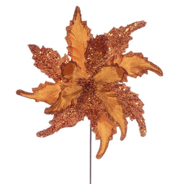20" Burnish Orange Grand Velvet Poinsettia Artificial Flower Stem (2 Pack)
