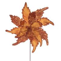 Vickerman 20" Burnish Orange Grand Velvet Poinsettia Artificial Flower Stem (2 Pack)