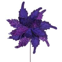 Vickerman 20" Plum Grand Velvet Razor Poinsettia Artificial Flower Stem (2 Pack)