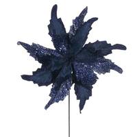 Vickerman 20" Midnight Blue Grand Velvet Poinsettia Artificial Flower Stem (2 Pack)