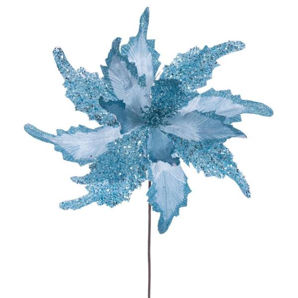 20" Baby Blue Grand Velvet Poinsettia Artificial Flower Stem (2 Pack)