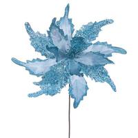 Vickerman 20" Baby Blue Grand Velvet Poinsettia Artificial Flower Stem (2 Pack)