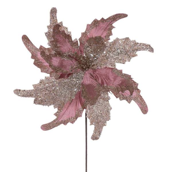 20" Rose Gold Grand Velvet Poinsettia Artificial Flower Stem (2 Pack)