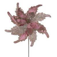 Vickerman 20" Rose Gold Grand Velvet Poinsettia Artificial Flower Stem (2 Pack)
