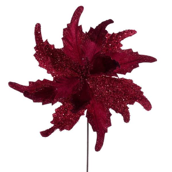 20" Burgundy Grand Velvet Poinsettia Artificial Flower Stem (2 Pack)