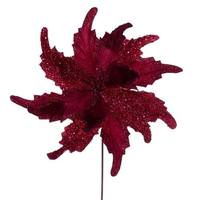 Vickerman 20" Burgundy Grand Velvet Poinsettia Artificial Flower Stem (2 Pack)