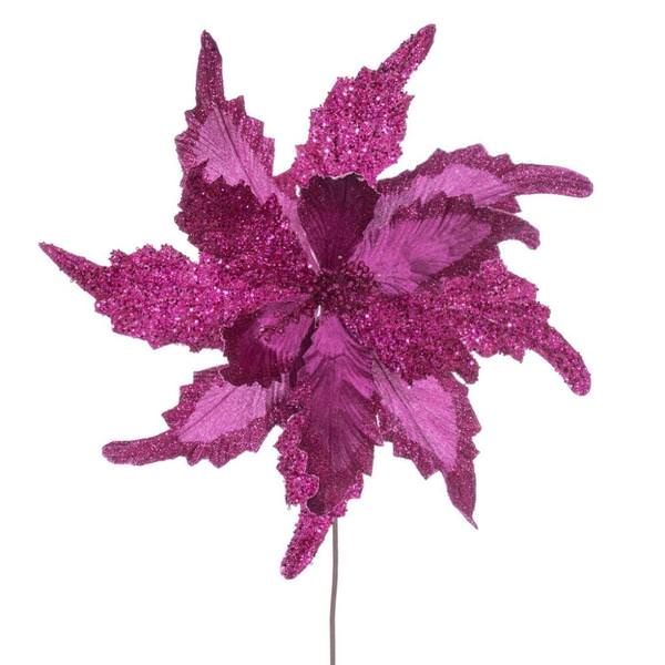 20" Fuchsia Grand Velvet Poinsettia Artificial Flower Stem (2 Pack)
