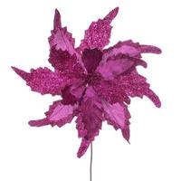 Vickerman 20" Fuchsia Grand Velvet Poinsettia Artificial Flower Stem (2 Pack)