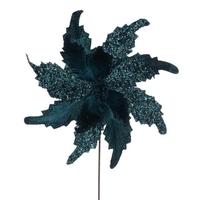 Vickerman 20" Midnight Green Grand Velvet Poinsettia Artificial Flower Stem (2 Pack)