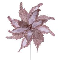 Vickerman 20" Pink Grand Velvet Poinsettia Artificial Flower Stem (2 Pack)