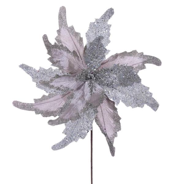 20" Pewter Grand Velvet Poinsettia Artificial Flower Stem (2 Pack)