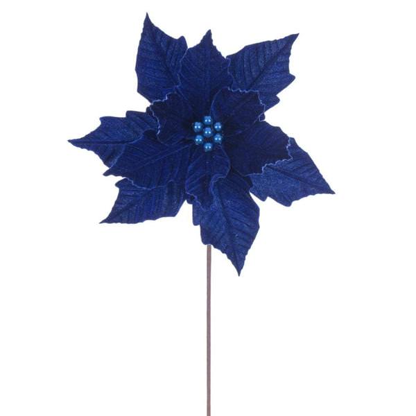 20" Blue Velvet Razor Poinsettia Artificial Spray (4 Pack)