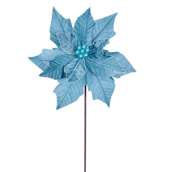 20" Baby Blue Velvet Razor Poinsettia Artificial Spray (3 Pack)