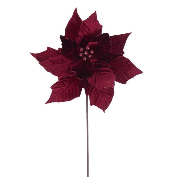 20" Burgundy Velvet Razor Poinsettia Artificial Spray (4 Pack)