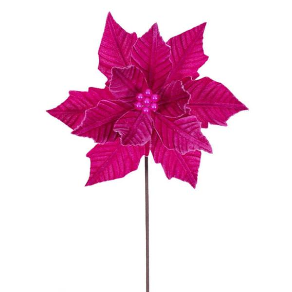 20" Fuchsia Velvet Razor Poinsettia Artificial Spray (4 Pack)