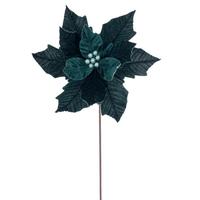 Vickerman 20" Midnight Green Velvet Razor Poinsettia Artificial Spray (4 Pack)