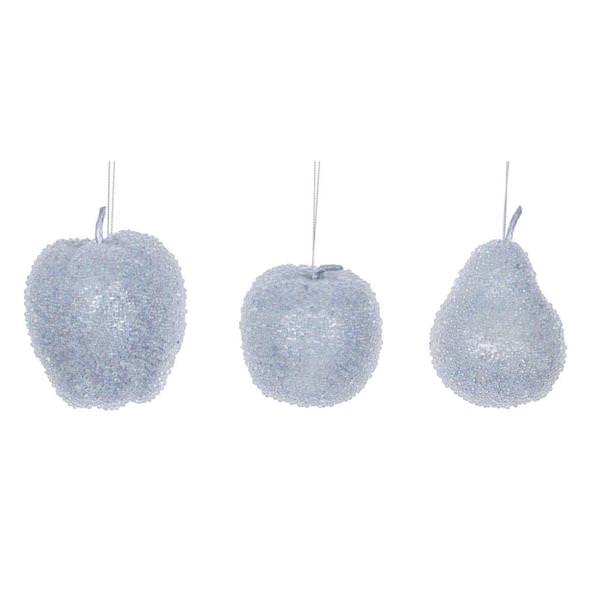 3.5"-4.5" Silver Beaded Fruit Christmas Ornament Assortment (3 Pack)