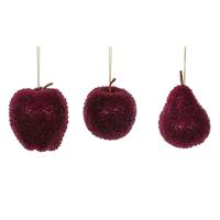 Vickerman 3.5"-4.5" Burgundy Beaded Fruit Christmas Ornament Assortment (3 Pack)