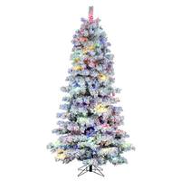Vickerman 6.5' x 44" Flocked Slim Alaskan 485 Multi-Color Lights Artificial Christmas Tree