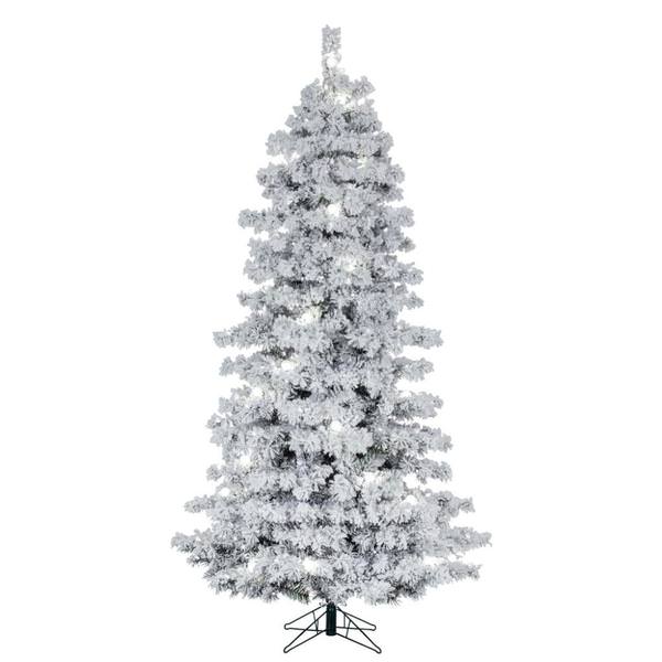 7.5' x 48" Flocked Slim Alaskan 642 Light Warm White Artificial Christmas Tree 