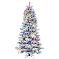 Vickerman 7.5' x 48" Flocked Slim Alaskan 642 Light Multi-Color Artificial Christmas Tree 