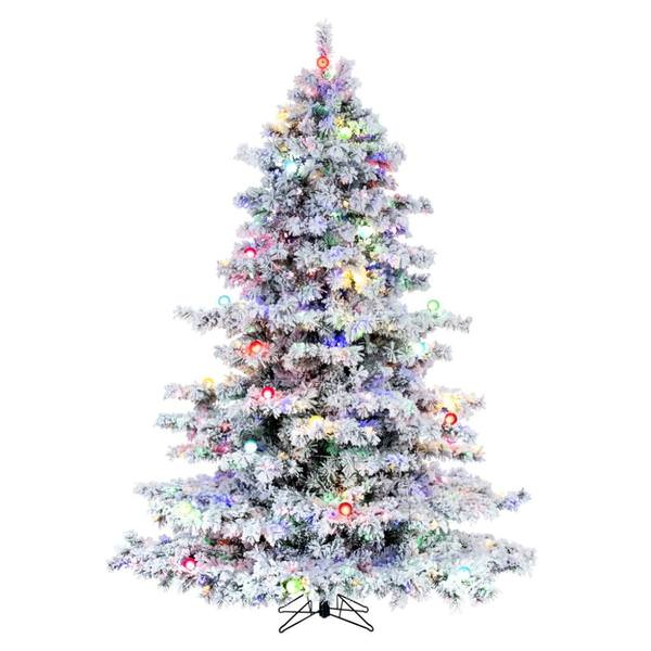 7.5' x 68" Flocked Alaskan 800 Light Multi-Color Artificial Christmas Tree 