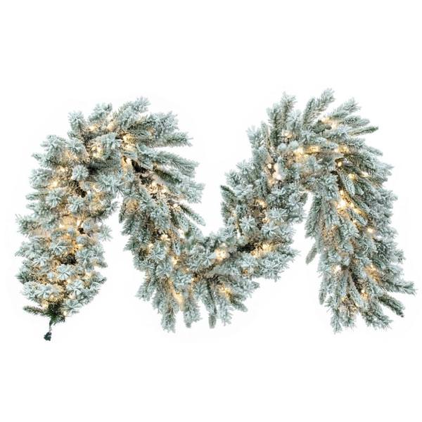9' x 18" Flocked Utica Fi Pre-Lit Artificial Christmas Garland 150 Warm White LED Lights 