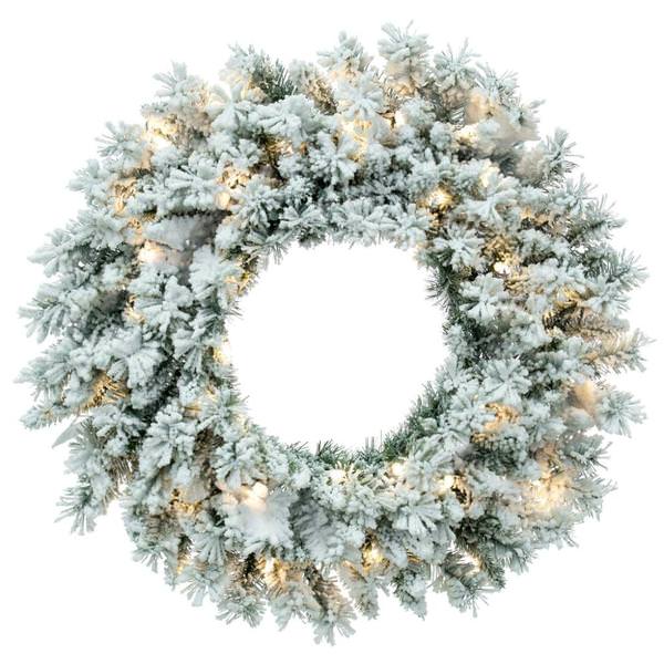 36" Flocked Utica Fir 100 Light Artificial Christmas Wreath