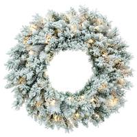 Vickerman 36" Flocked Utica Fir 100 Light Artificial Christmas Wreath