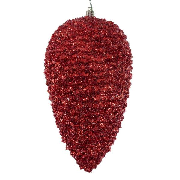 10" Red Glitter Pinecone Christmas Ornament (2 Pack)