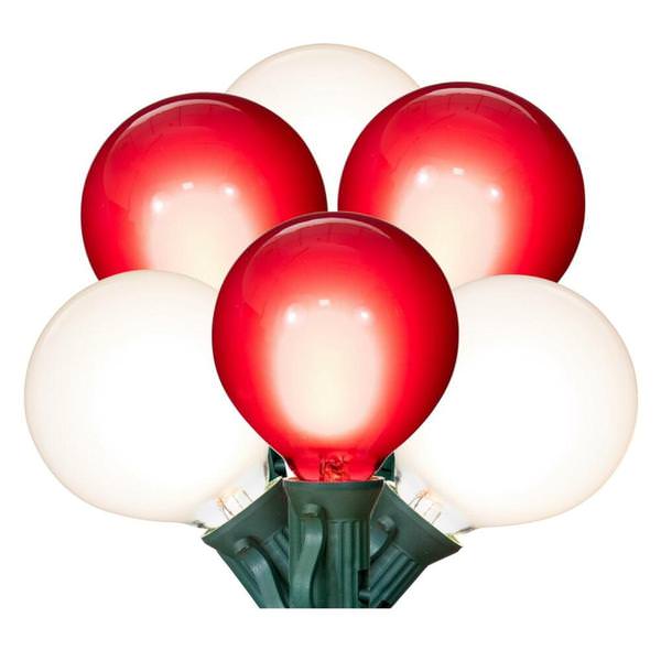 18 Light 0.6 watt 120 volt G40 Candelabra Screw Base Green Wire Red/White LED String Light Set 