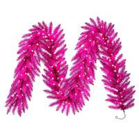 View 9' x 14" Hot Pink Pre-Lit Artificial Christmas Garland 100 Pink LED Lights 