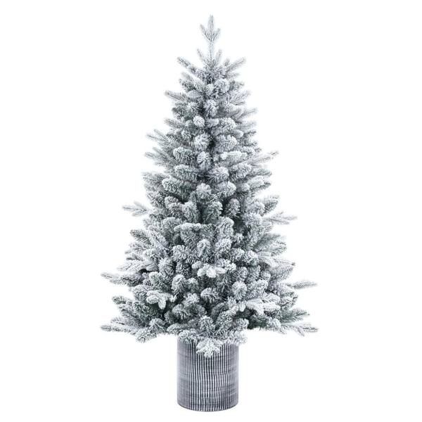 4.5' x 30" Frosted Potted Spruce Unlit Artificial Christmas Tree