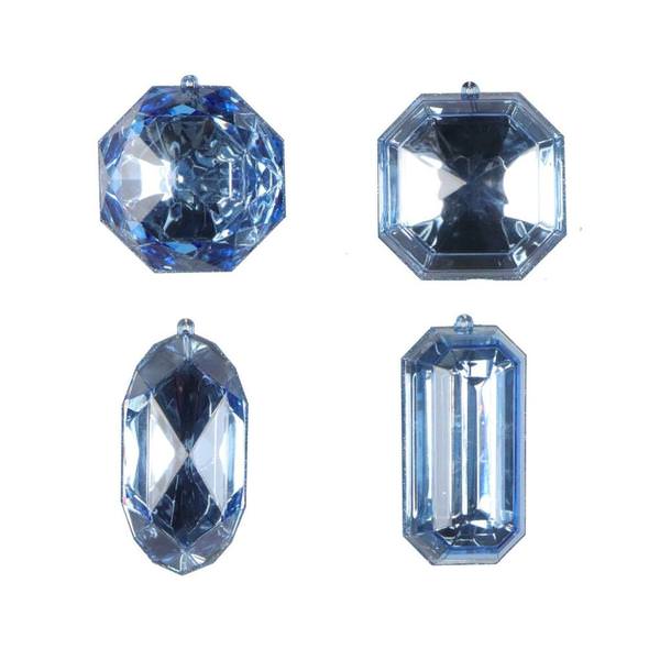 4-5" Baby Blue Jewel Glitter Christmas Ornament Assortment (4 Pack)