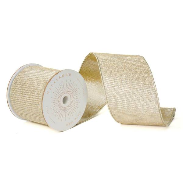 4" x 10Yd Champagne Metallic Pleated Christmas Ribbon