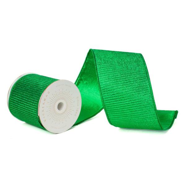 4" x 10Yd Green Metallic Pleated Christmas Ribbon