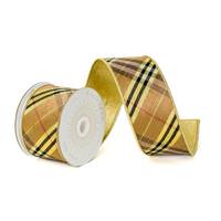 Vickerman 2.5" x 10Yd Gold / Black Diagonal Plaid Christmas Ribbon