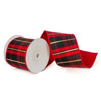 Vickerman 4" x 10Yd Red / Black / Gold Diagonal Plaid Christmas Ribbon