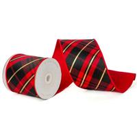 Vickerman 4" x 10Yd Red / Black / Gold Metallic Diagonal Plaid Christmas Ribbon