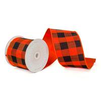 Vickerman 4" x 10Yd Orange / Black Buffalo Check Christmas Ribbon