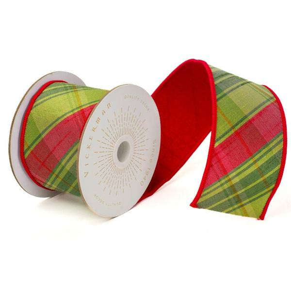 2.5" x 10Yd Red / Green Diagonal Plaid Christmas Ribbon