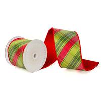 Vickerman 4" x 10Yd Red / Green Diagonal Plaid Christmas Ribbon