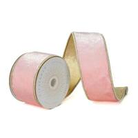 Vickerman 2.5" x 10Yd Light Pink Shiny Velvet Gold Trim Christmas Ribbon